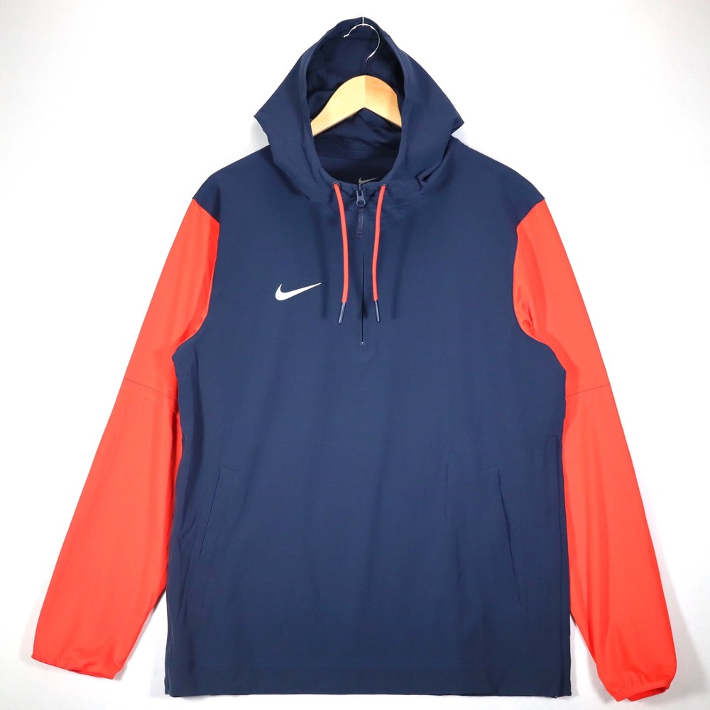 Nike Hoodie Mens Medium Navy Blue Orange 1/4 Zip Pullover Windbreaker Athletic